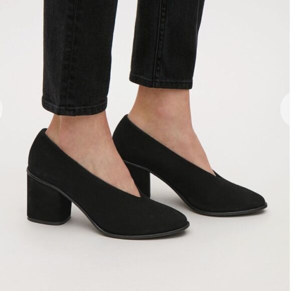 Cos Black Suede Pointy Toe Block Heel Pumps 39 - Picture 1 of 16